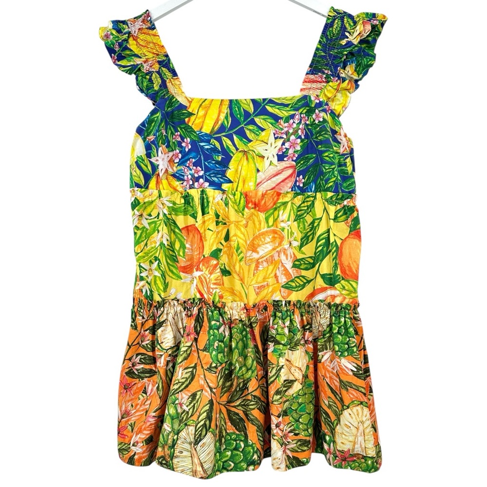FARM Rio Caipirinha Green Yellow Vibrant Print Tiered Sleeveless Mini Dress - XL - Picture 4 of 14